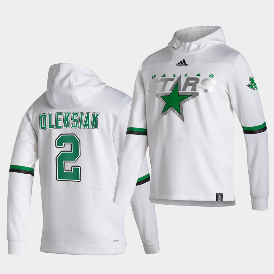 Men Dallas Stars #2 Oleksiak White NHL 2021 Adidas Pullover Hoodie Jersey->dallas stars->NHL Jersey